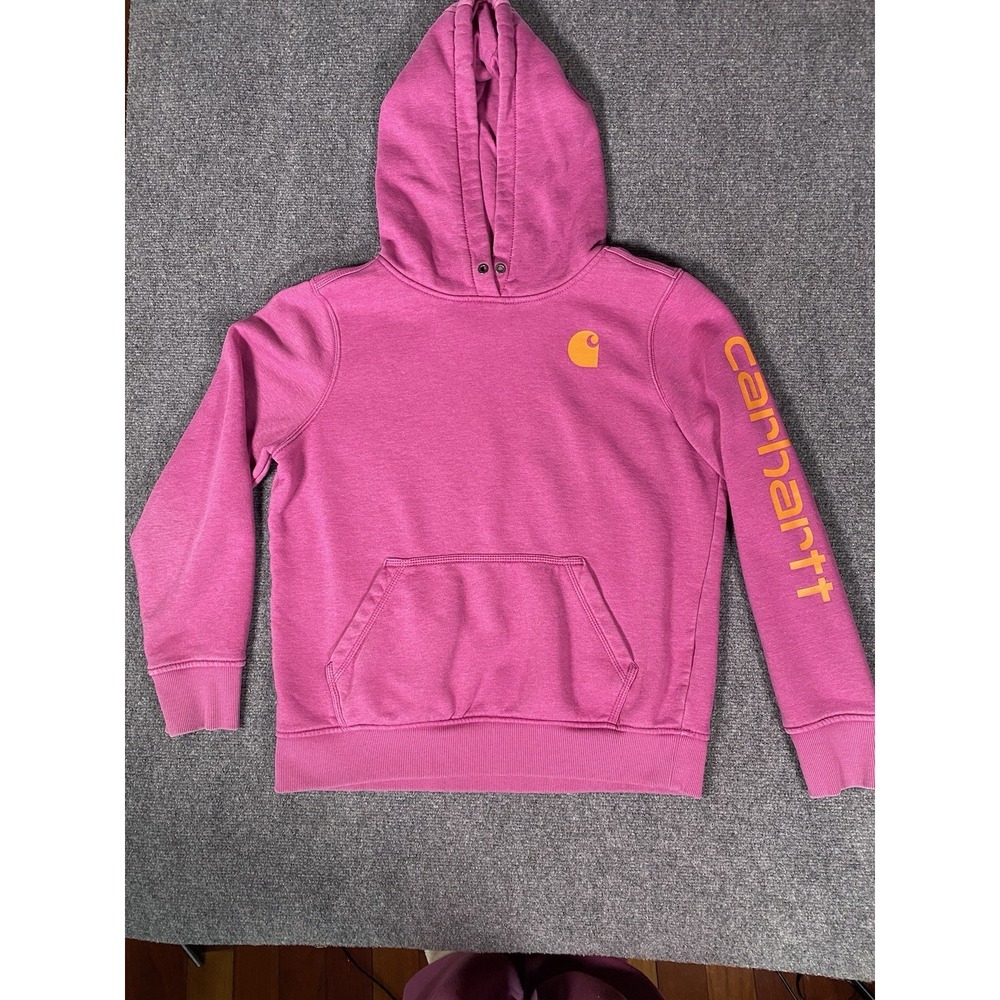 Carhartt Women's Midweight Pink Relaxed Fit Logo Graphic‎ Hoodie Sweatshirt Sz M
